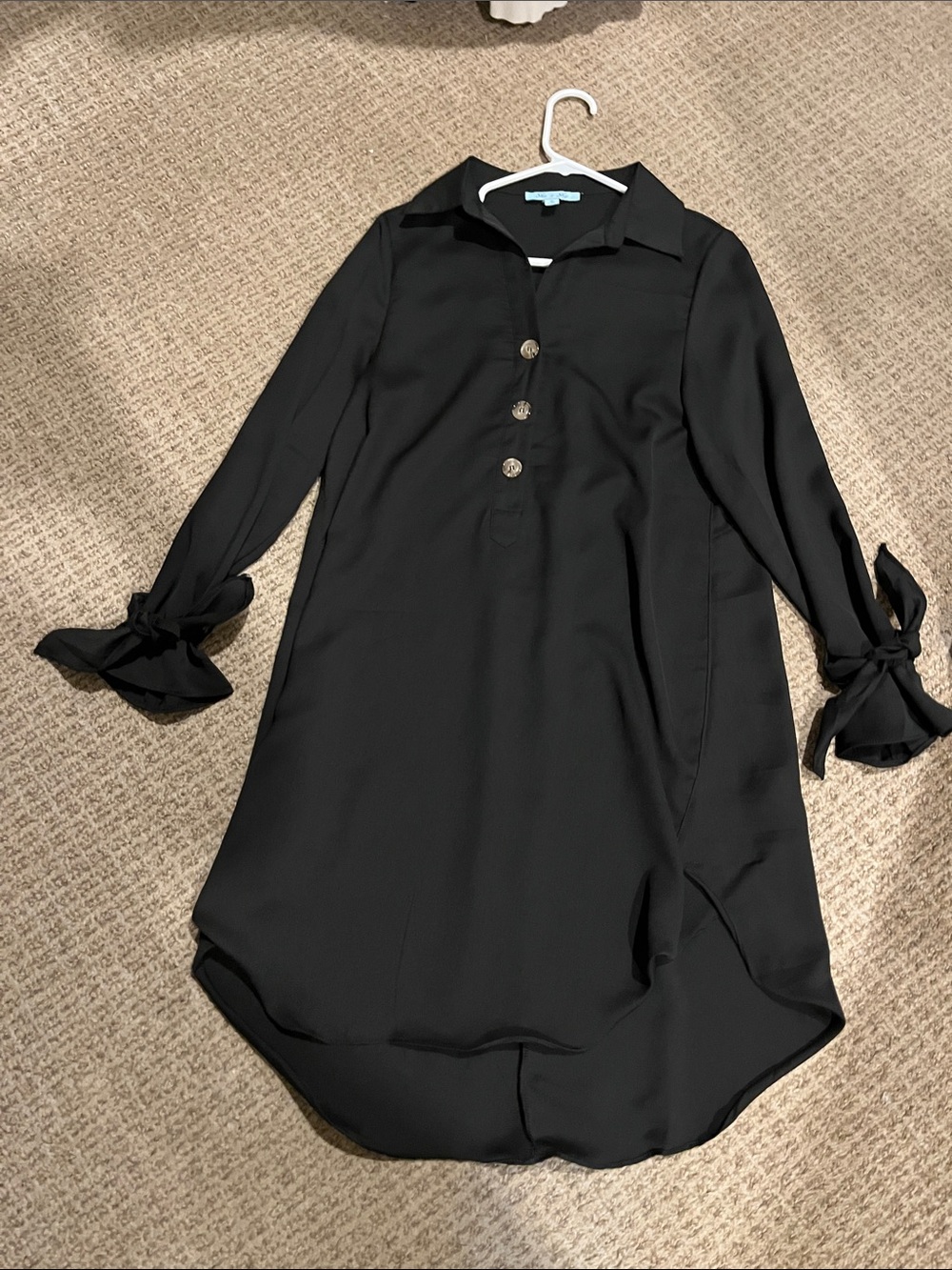 She + Sky Black Long-Sleeve Tie-Cuff Shirt Dress